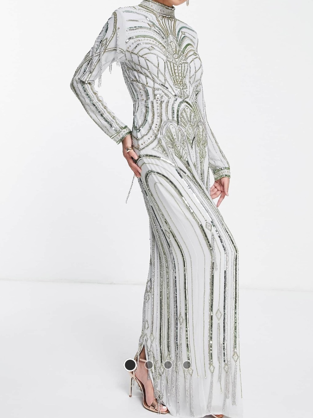 Green & Silver Embellished Maxi Dress